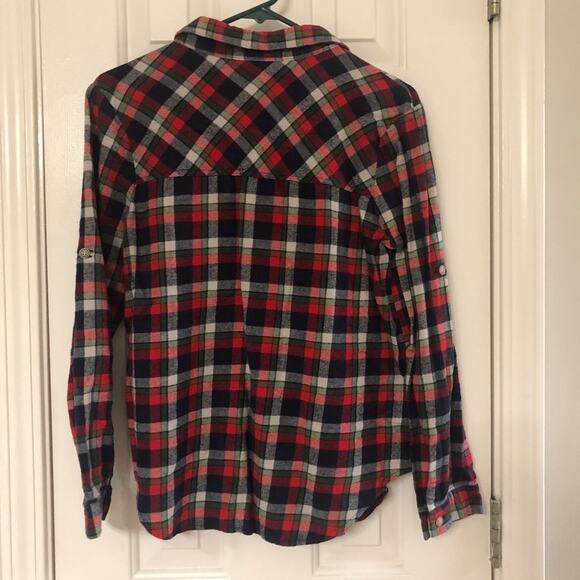 VERY J • Red + Green Plaid Flannel Button Down Shirt - Picture 4 of 4
